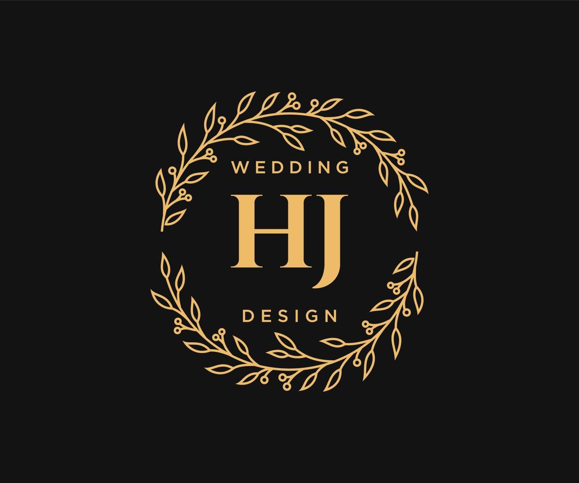 colección de logotipos de monograma de boda con letras iniciales hj, plantillas florales y minimalistas modernas dibujadas a mano para tarjetas de invitación, guardar la fecha, identidad elegante para restaurante, boutique, café en vector