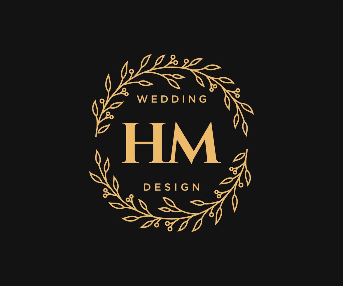 colección de logotipos de monograma de boda con letras iniciales de hm, plantillas florales y minimalistas modernas dibujadas a mano para tarjetas de invitación, guardar la fecha, identidad elegante para restaurante, boutique, café en vector