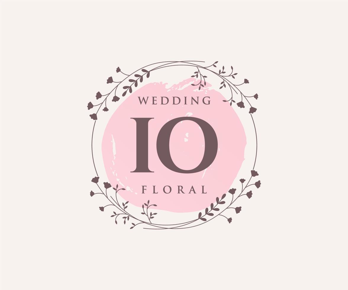 plantilla de logotipos de monograma de boda con letras iniciales io, plantillas florales y minimalistas modernas dibujadas a mano para tarjetas de invitación, guardar la fecha, identidad elegante. vector