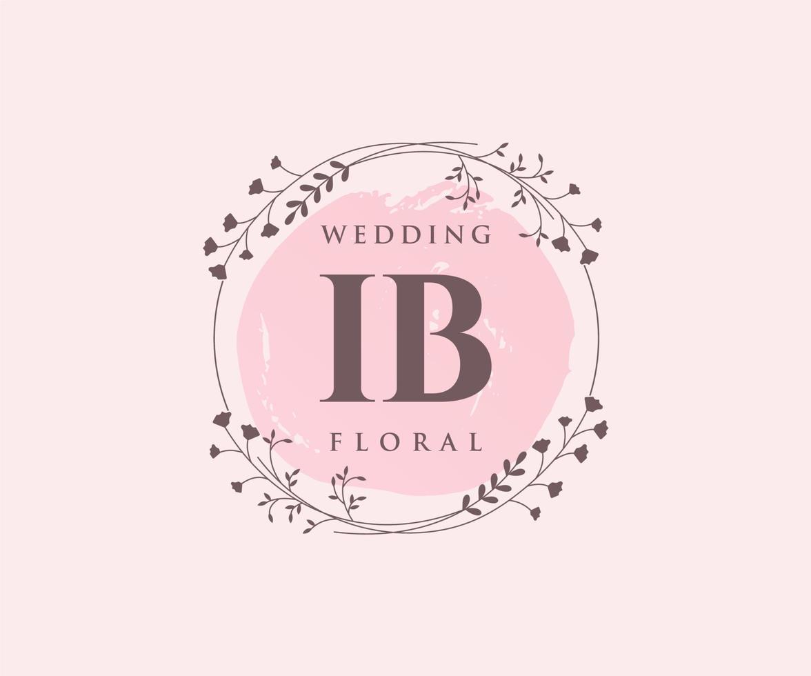 IB Initials letter Wedding monogram logos template, hand drawn modern minimalistic and floral templates for Invitation cards, Save the Date, elegant identity. vector