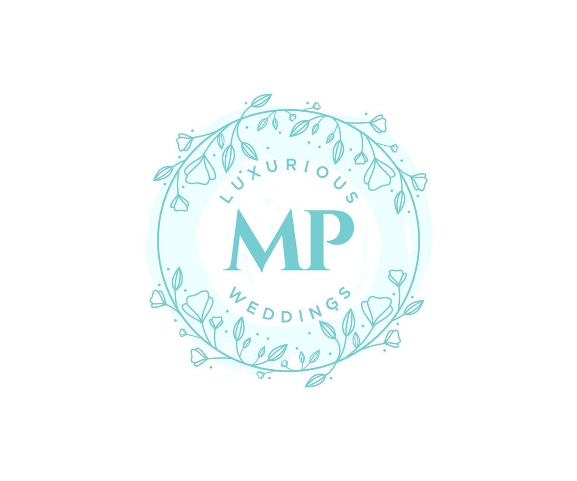 MP Initials letter Wedding monogram logos template, hand drawn modern minimalistic and floral templates for Invitation cards, Save the Date, elegant identity. vector