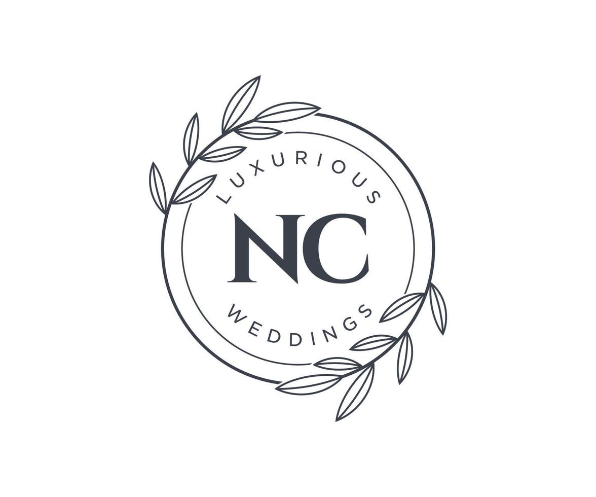 NC Initials letter Wedding monogram logos template, hand drawn modern minimalistic and floral templates for Invitation cards, Save the Date, elegant identity. vector