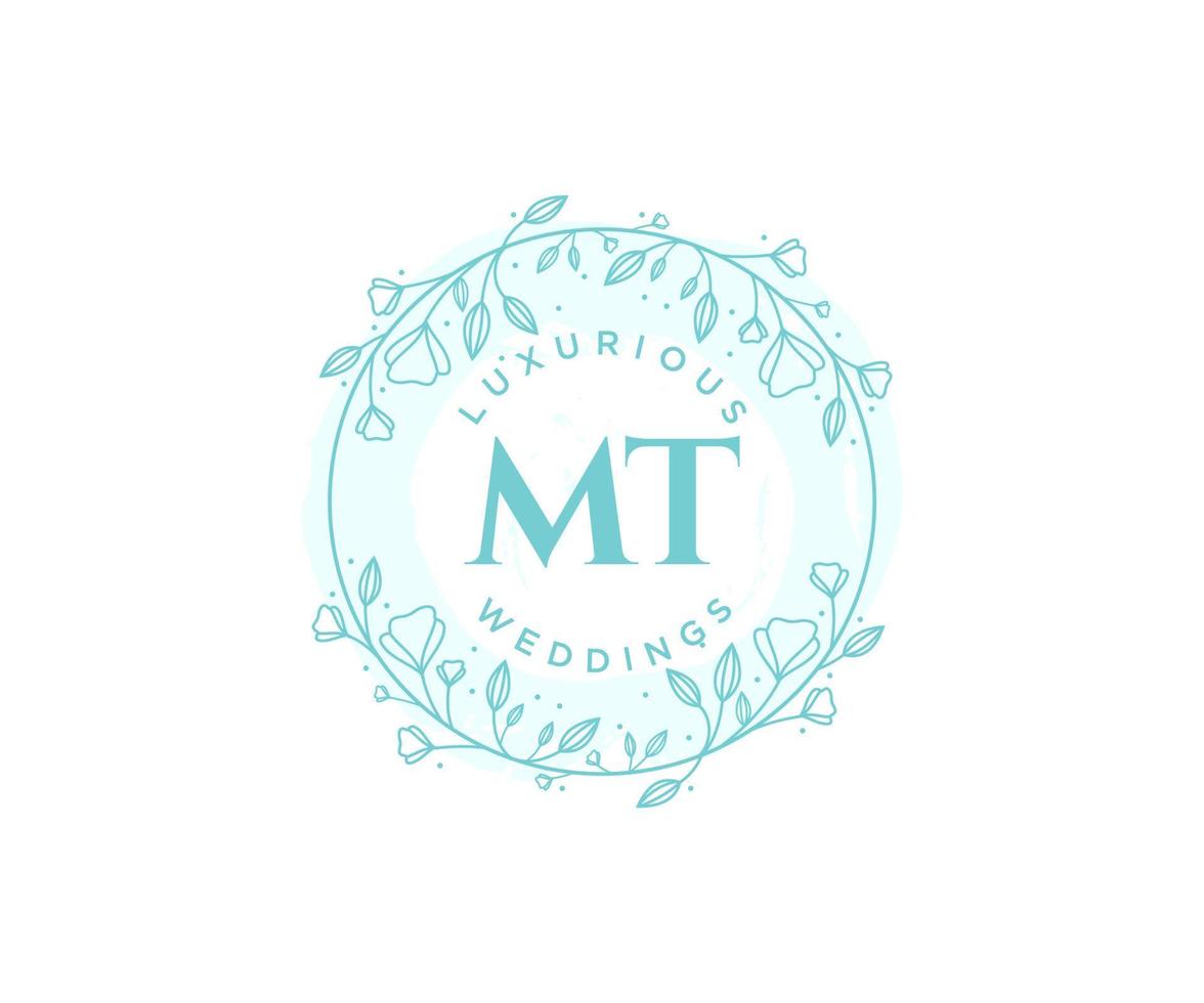 MT Initials letter Wedding monogram logos template, hand drawn modern minimalistic and floral templates for Invitation cards, Save the Date, elegant identity. vector