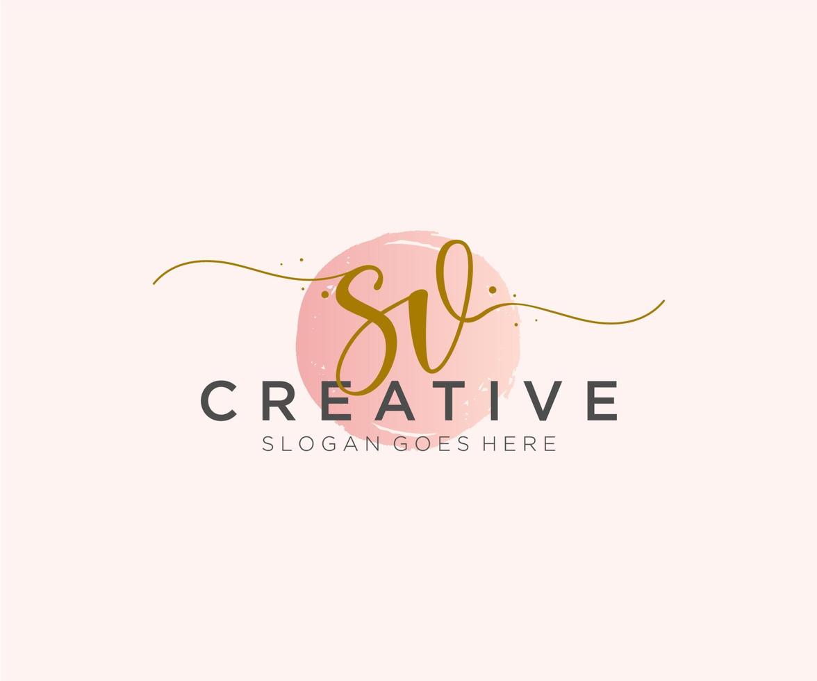 initial SV Feminine logo beauty monogram and elegant logo design, handwriting logo of initial signature, wedding, fashion, floral and botanical with creative template. vector