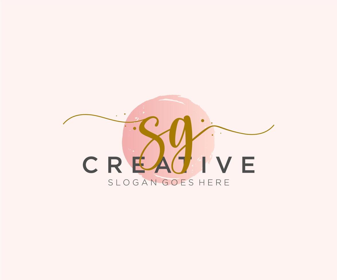 initial SG Feminine logo beauty monogram and elegant logo design, handwriting logo of initial signature, wedding, fashion, floral and botanical with creative template. vector