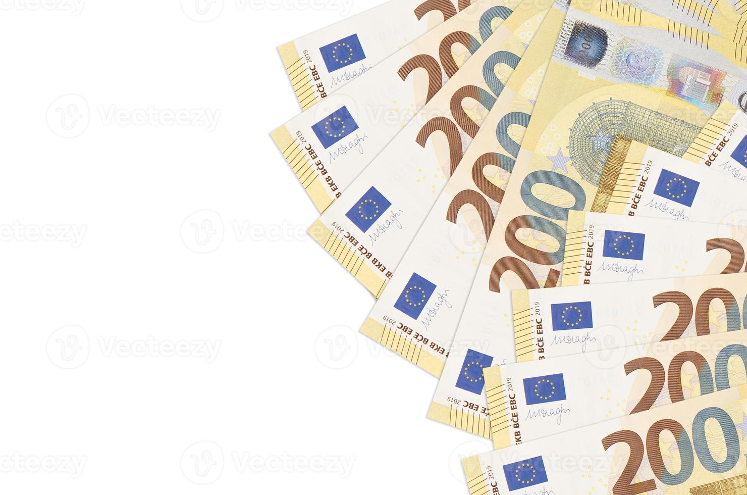 200 euro bills lies isolated on white background with copy space. Rich life conceptual background photo