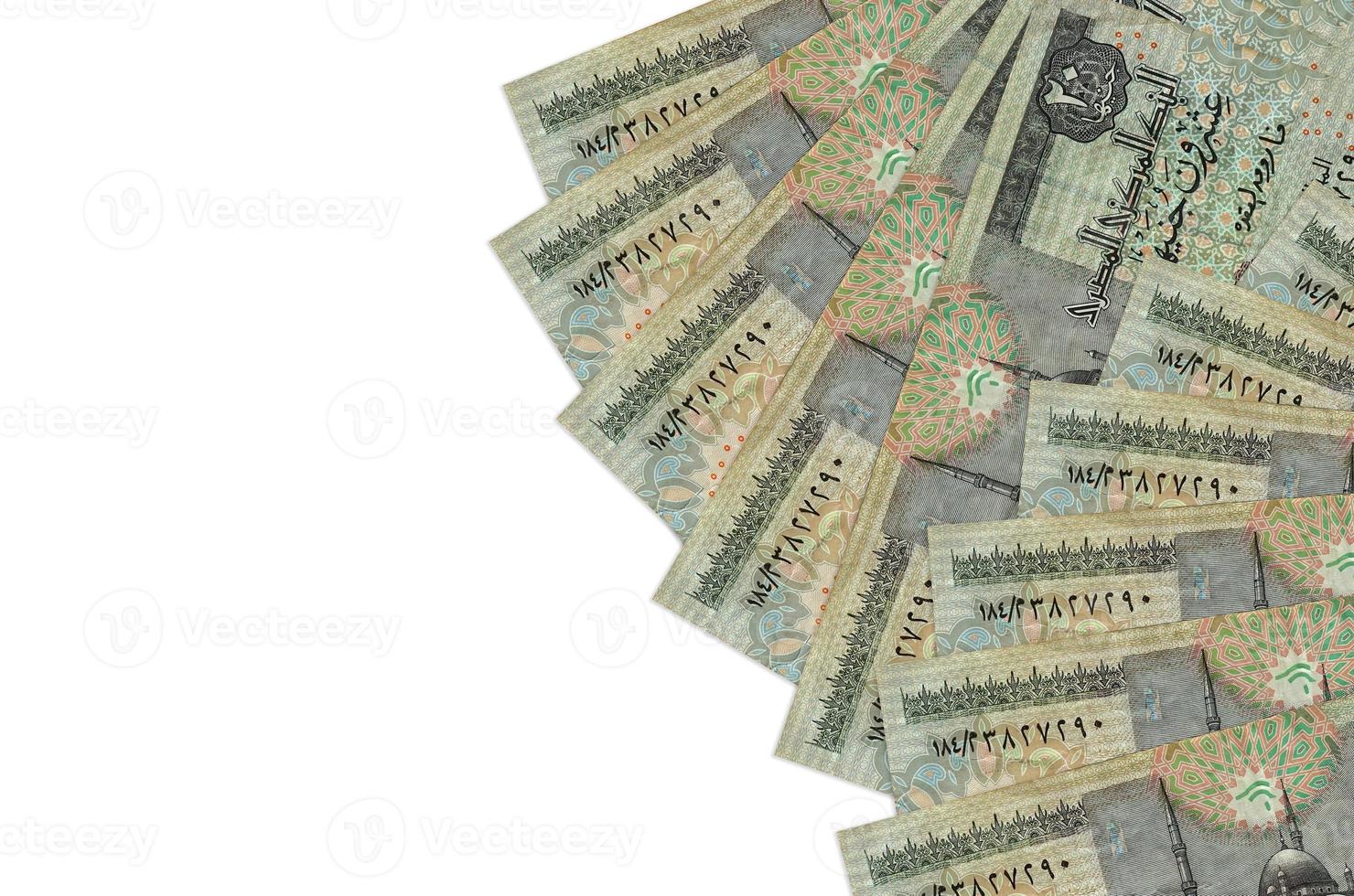 20 Egyptian pounds bills lies isolated on white background with copy space. Rich life conceptual background photo