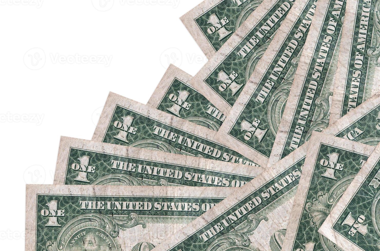 1 US dollar bills lies in different order isolated on white. Local banking or money making concept photo