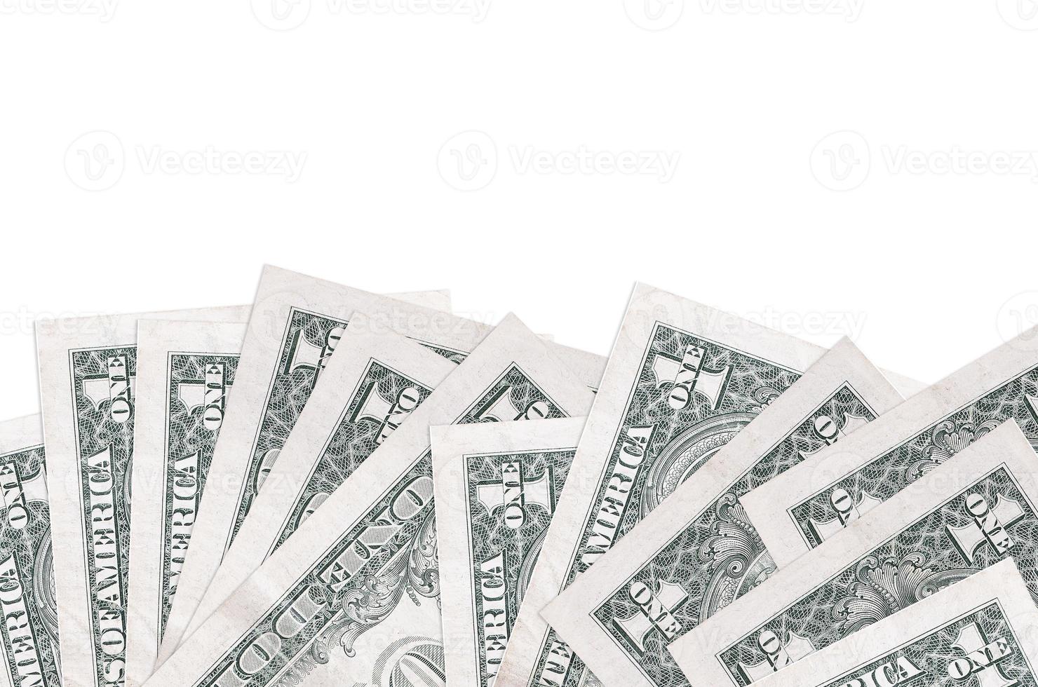 1 US dollar bills lies on bottom side of screen isolated on white background with copy space. Background banner template photo