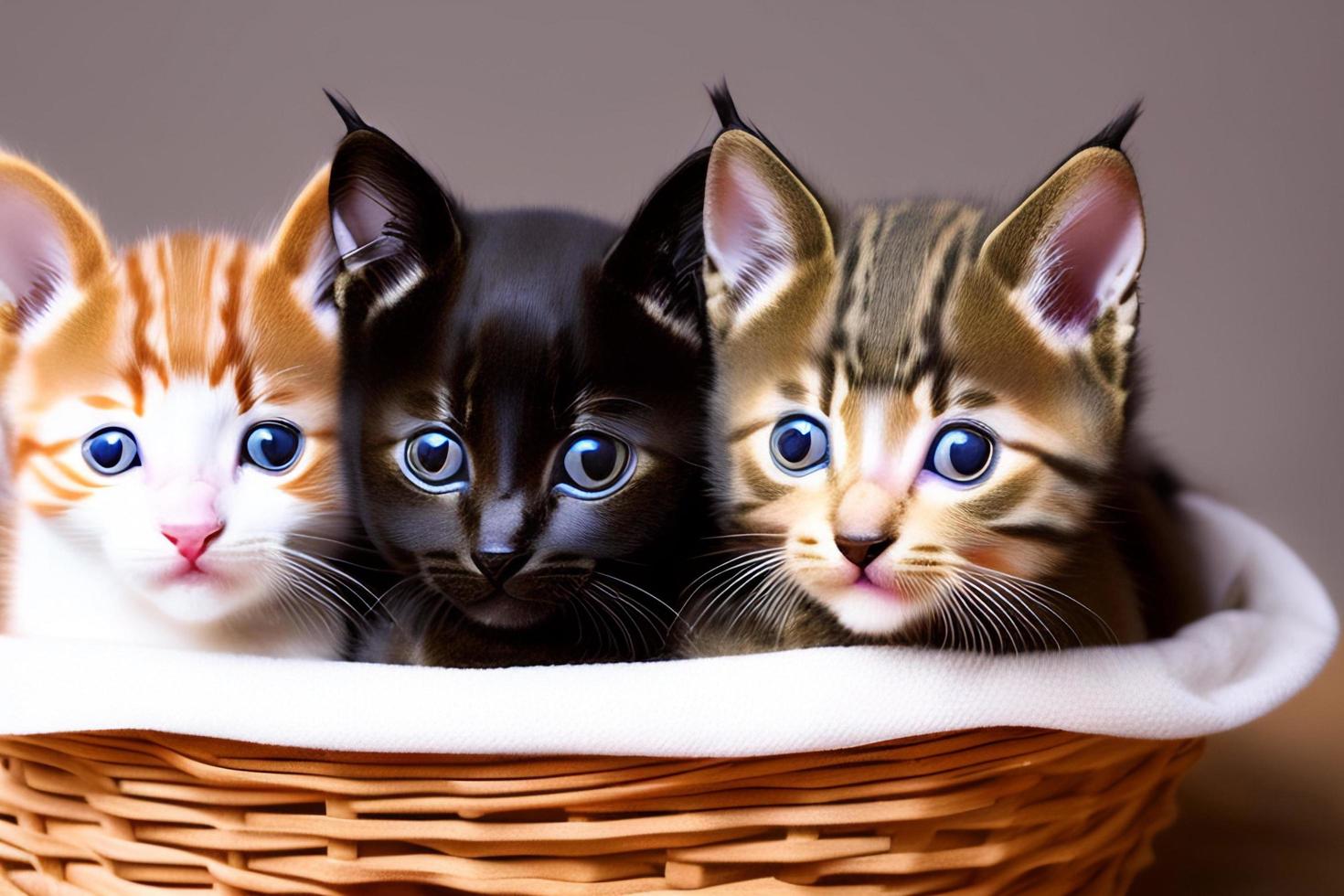 Cute and curious, playful kitten looks around. Close-up. photo