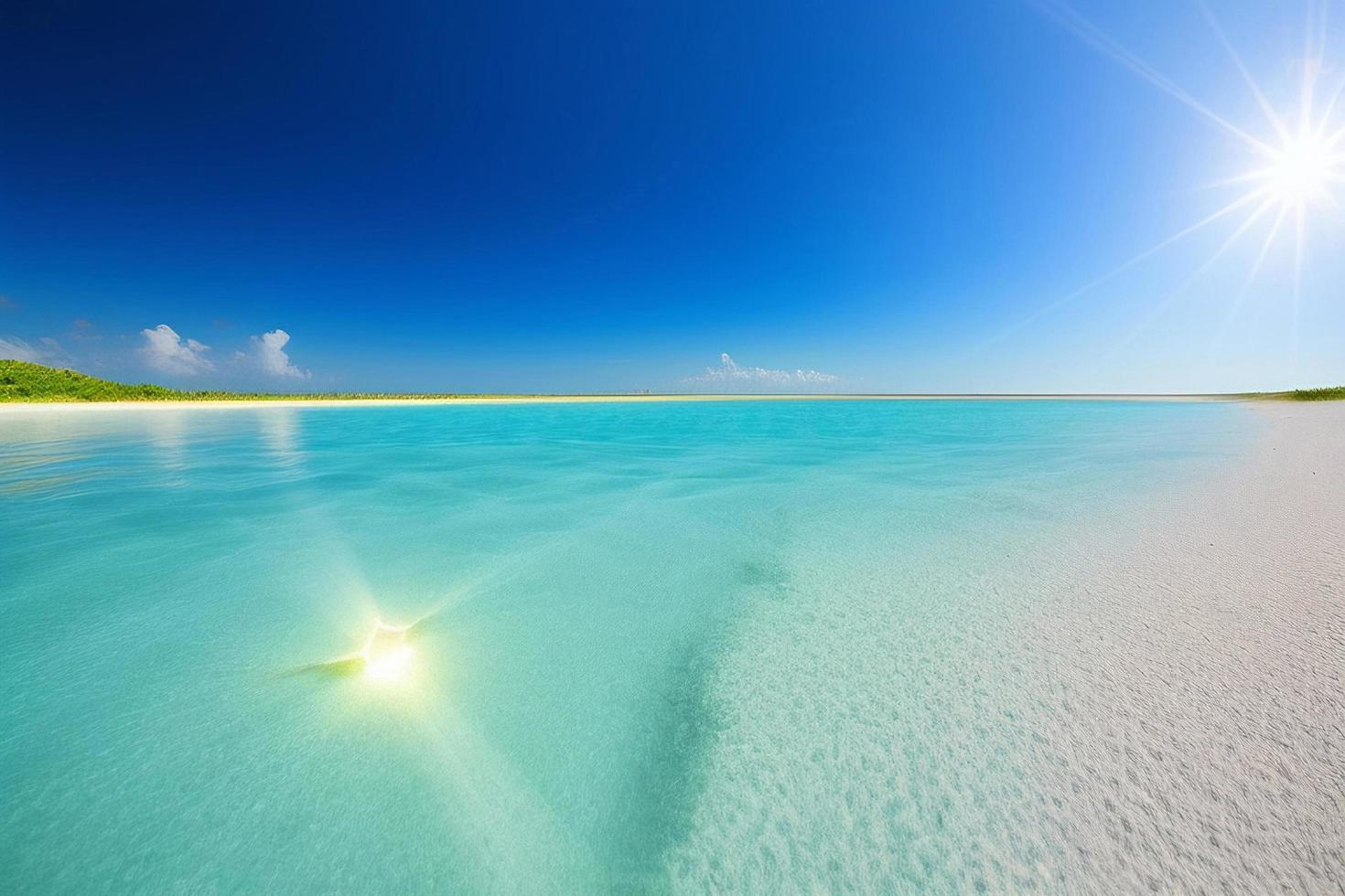 Beautiful tropical beach with blue ocean. White sand tropical paradise beach background summer vacation concept. photo