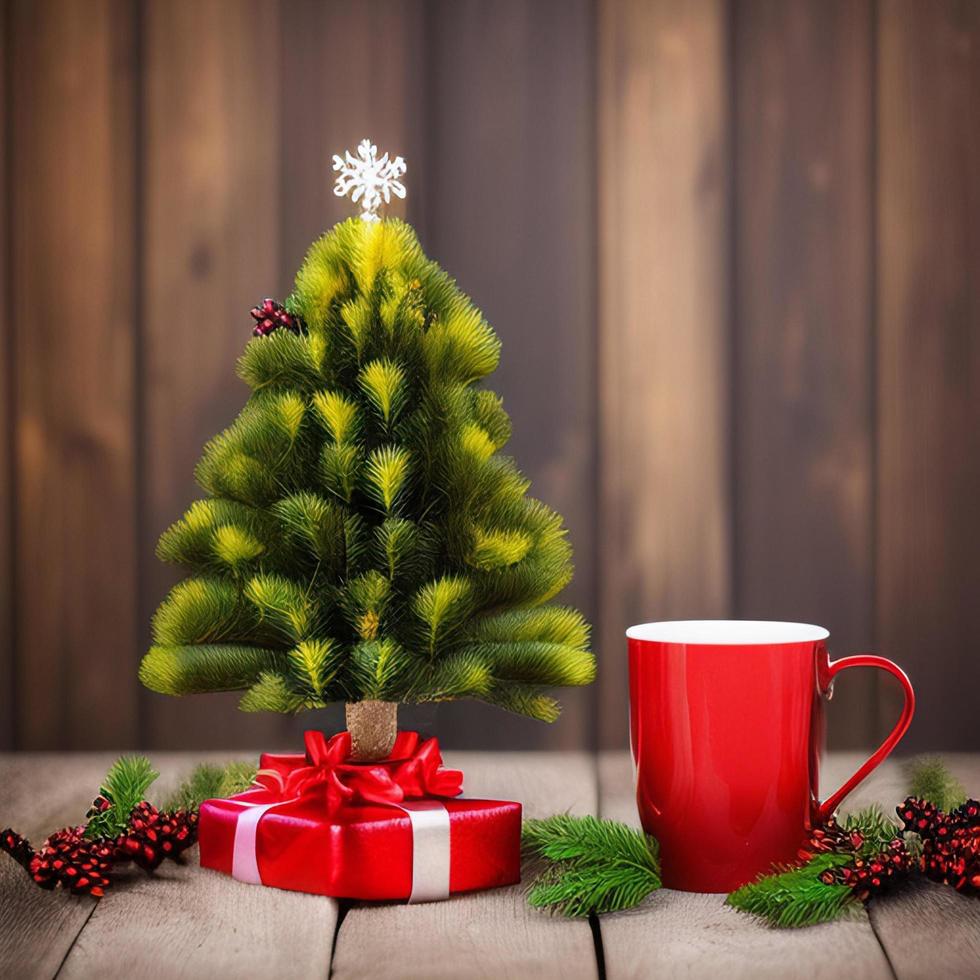 Christmas concept. Decorated Christmas Tree Near Fireplace at Home. photo
