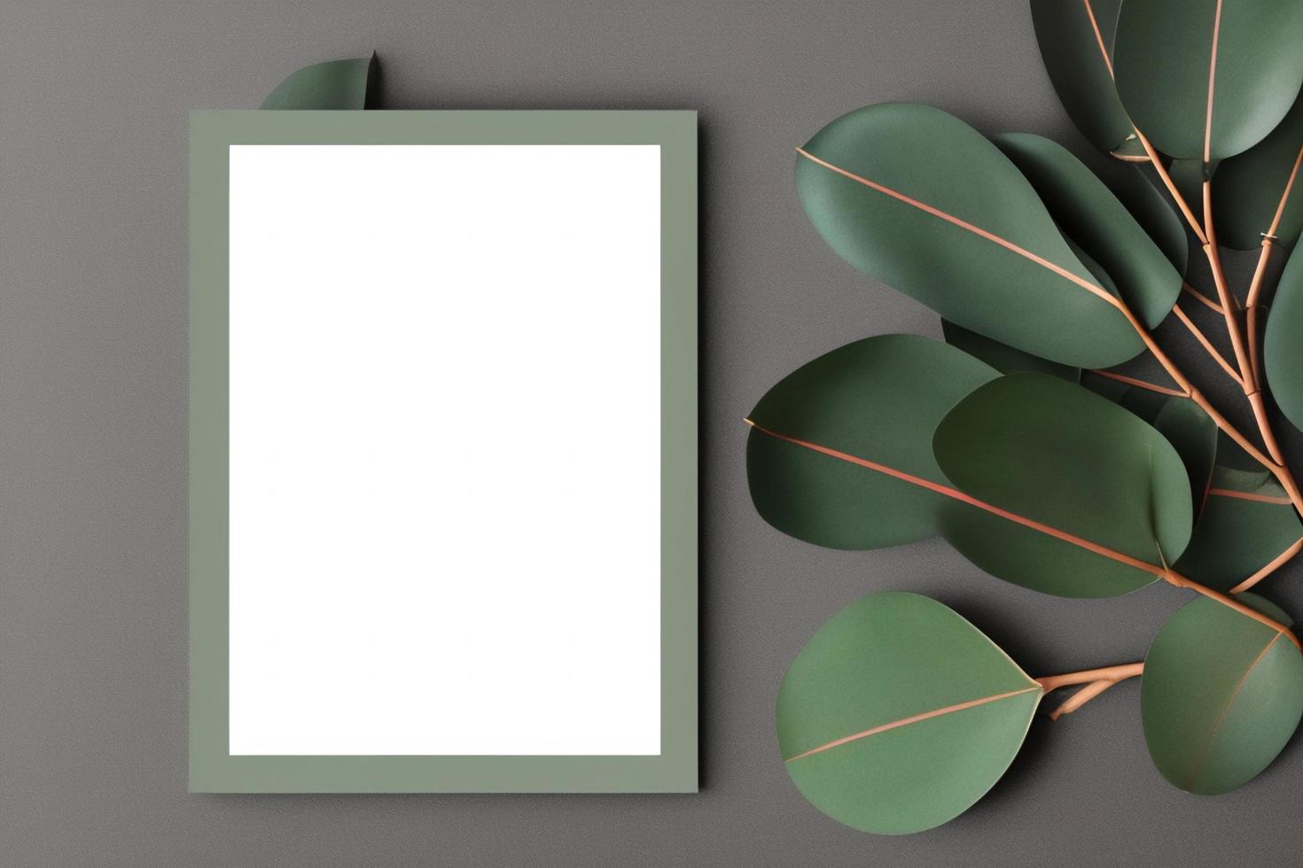 Mockup for a letter or wedding invitation with branches and leaves. Natural light and shade coverage. photo