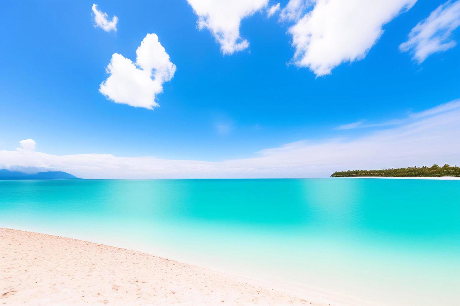 Beautiful tropical beach with blue ocean. White sand tropical paradise beach background summer vacation concept. photo