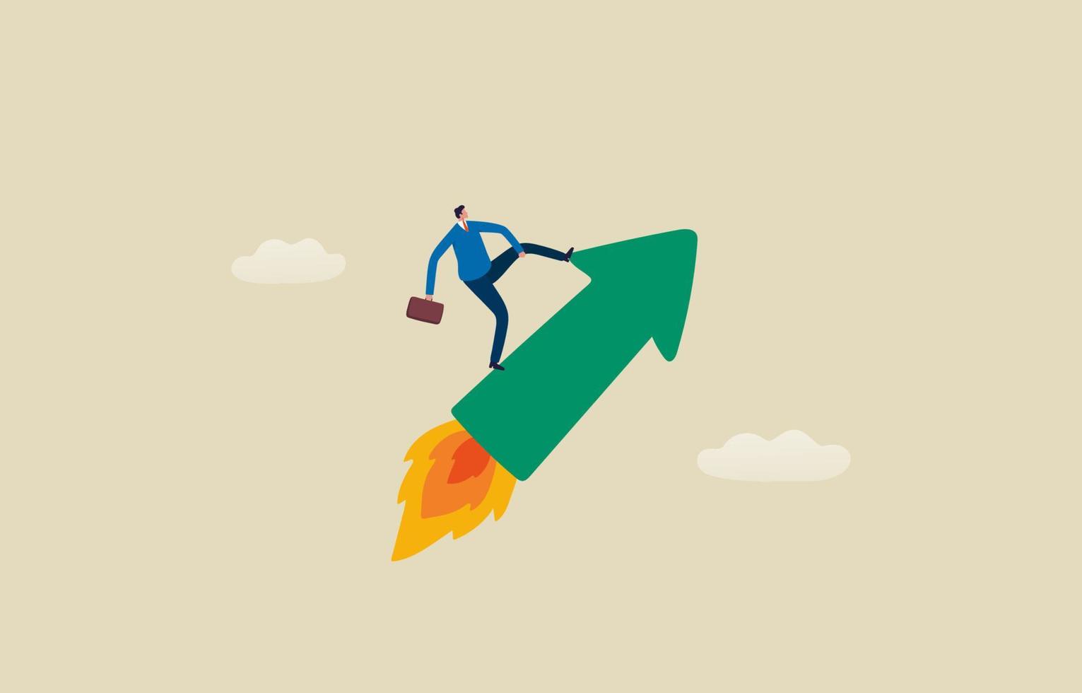 Startup, rocket, arrow. Get a Job or Start a Business. Startup vision or empowerment leadership. Businessman standing on an arrow up in the sky. Illustration vector