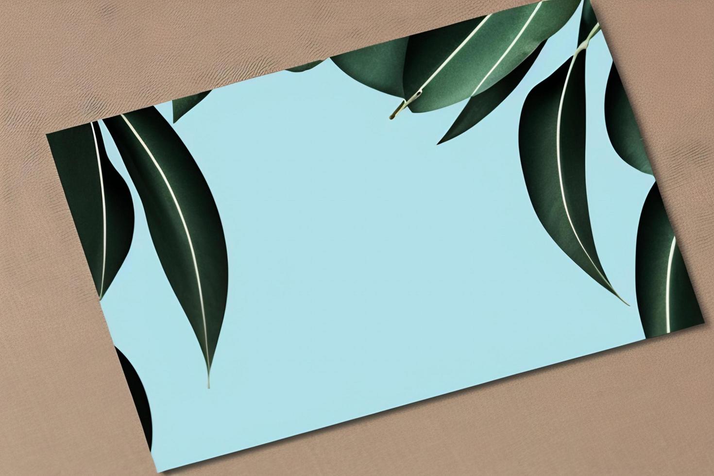 Mockup for a letter or wedding invitation with branches and leaves. Natural light and shade coverage. photo