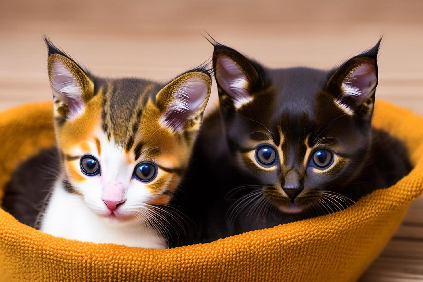 Cute and curious, playful kitten looks around. Close-up. photo
