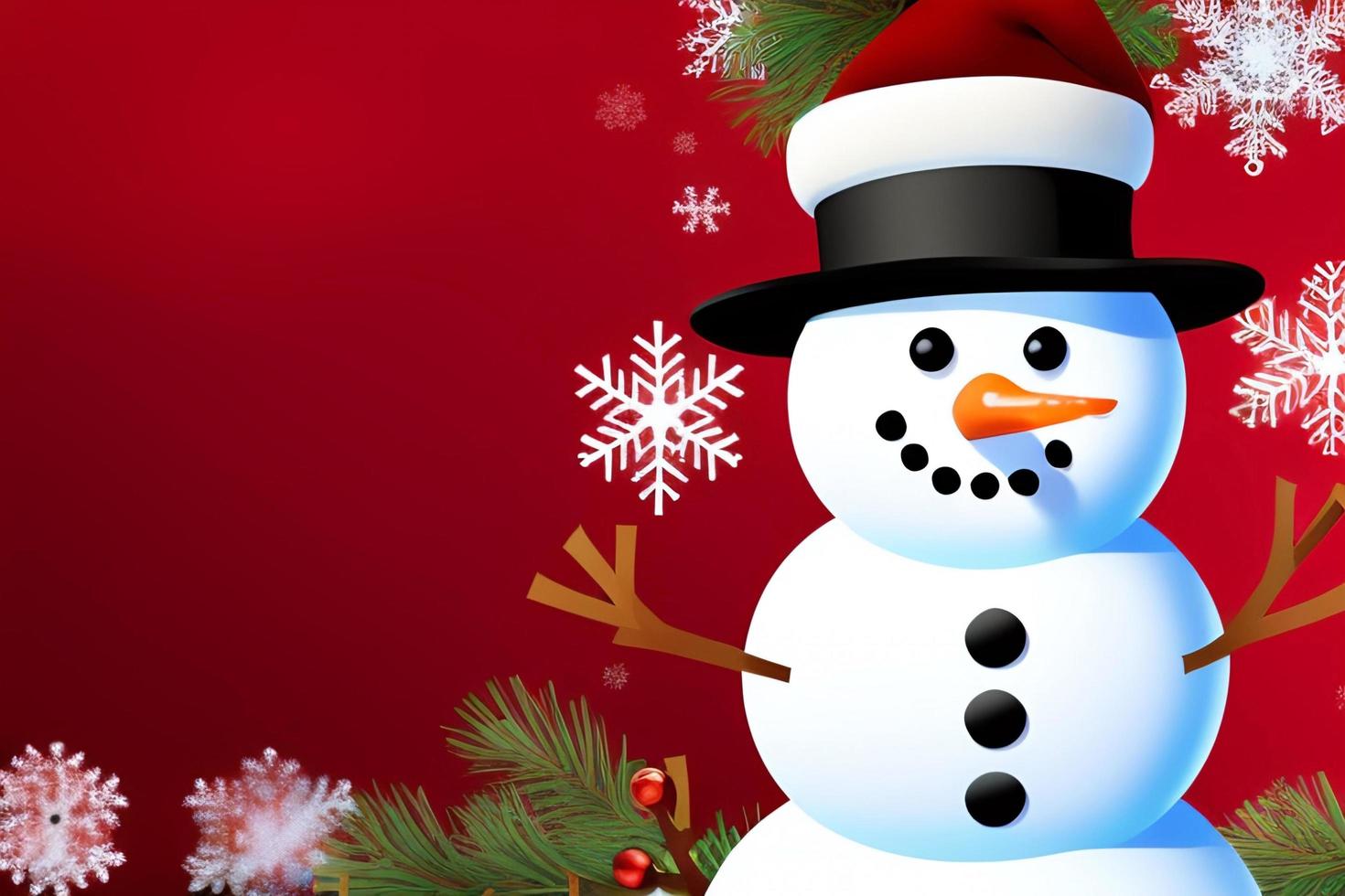 Funny snowman. Merry christmas and happy new year greeting card. Snowy background. photo