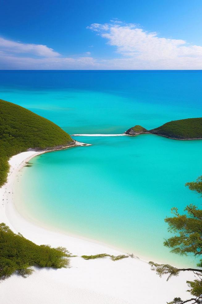 hermosa playa tropical con océano azul. concepto de vacaciones de verano de fondo de playa de paraíso tropical de arena blanca. foto