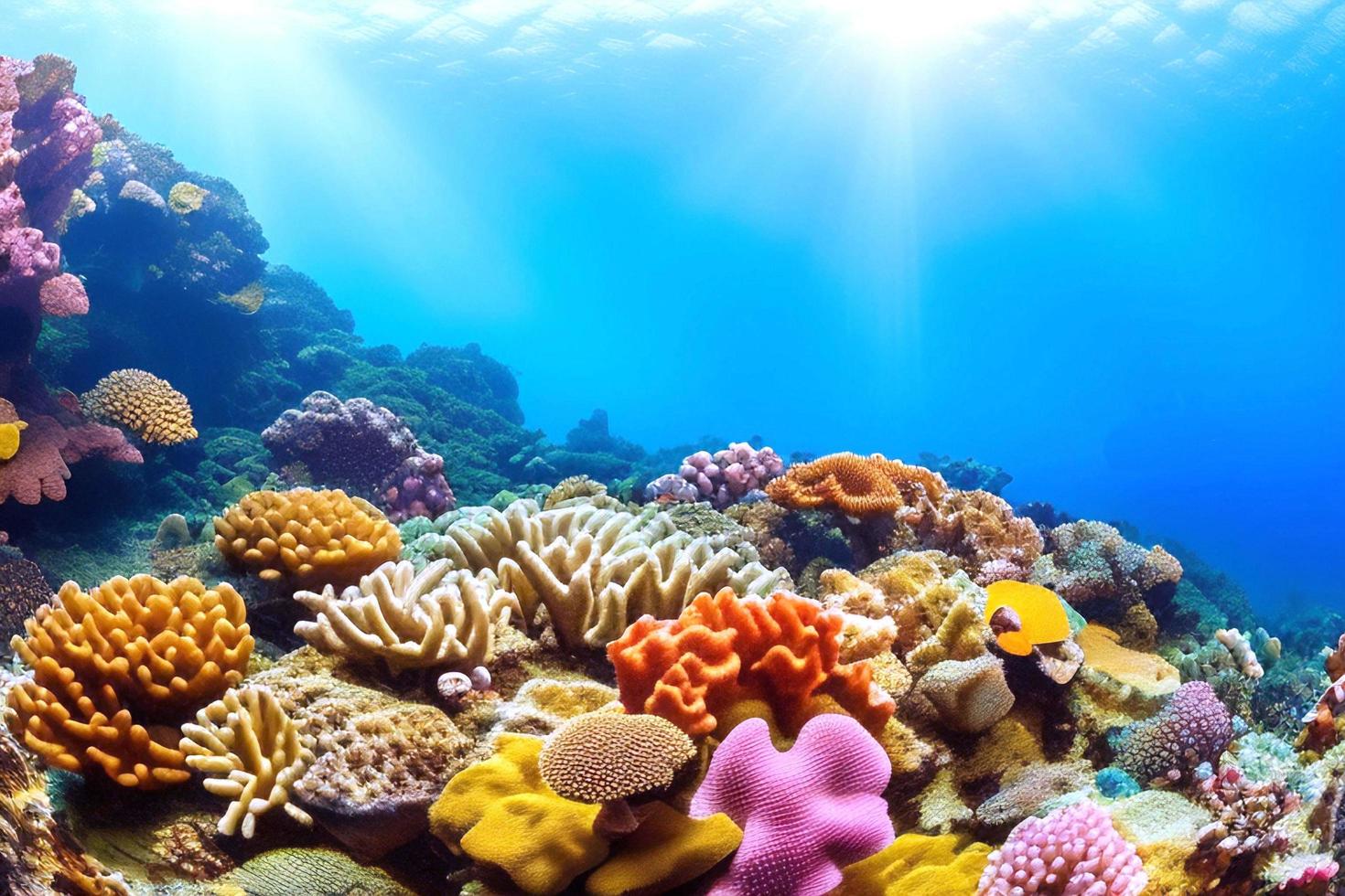 escena submarina. arrecife de coral del océano bajo el agua. mundo marino bajo el fondo del agua. foto