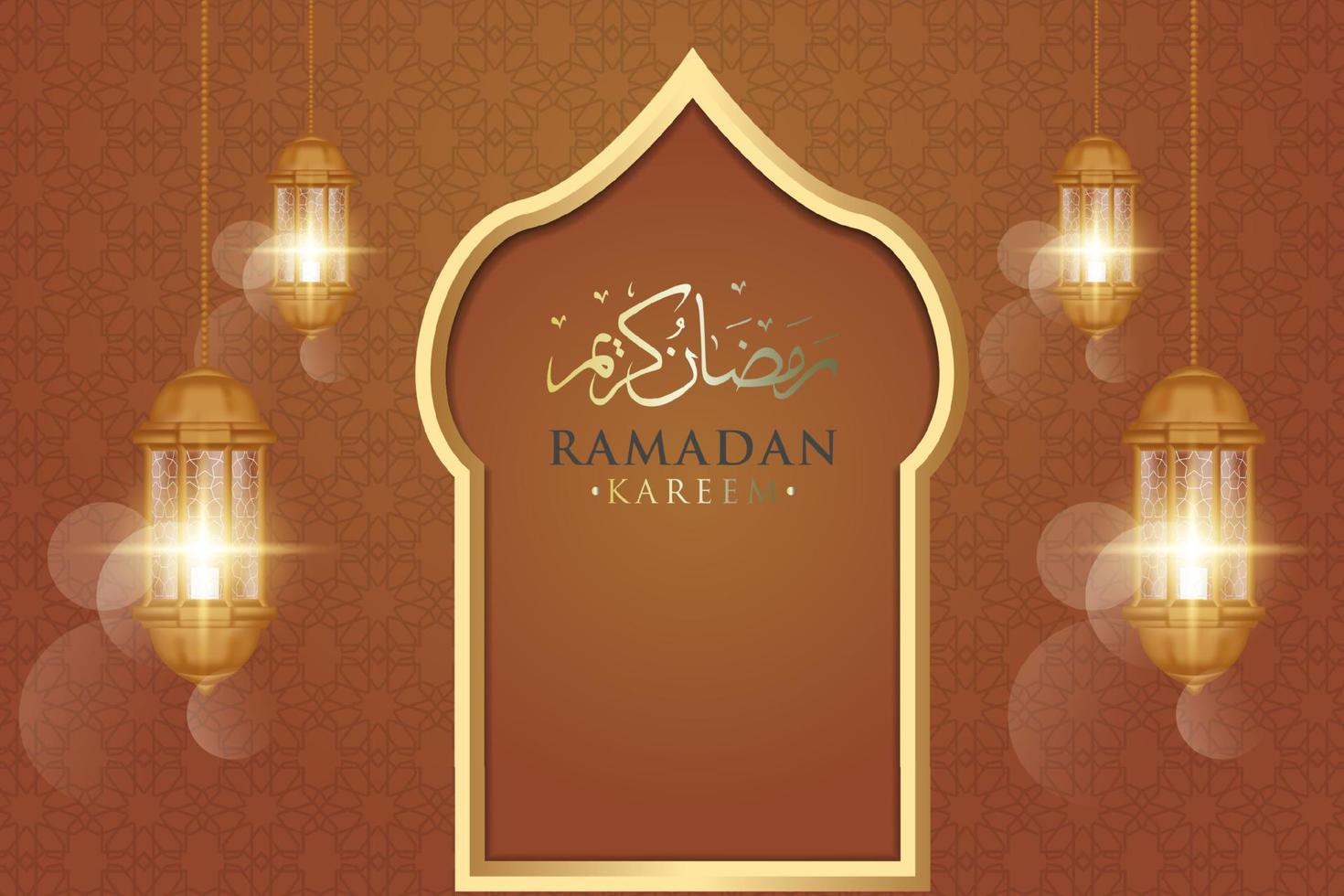 Ramadan Kareem greeting card decorated with Arabic lanterns vector