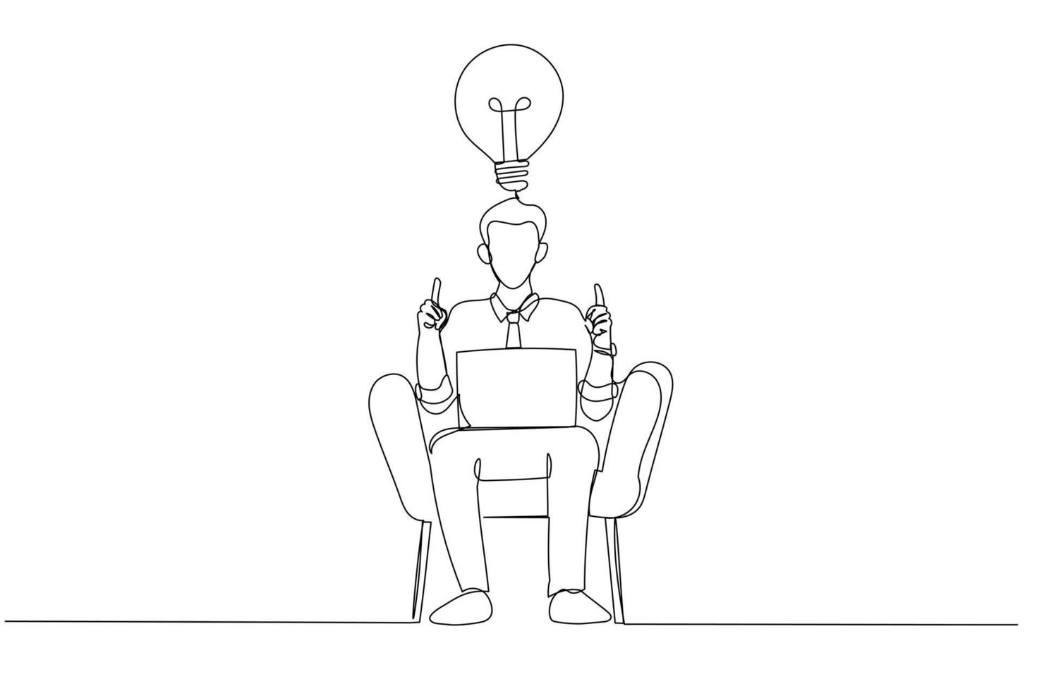 Illustration of businessman having creative idea gesturing eureka with both hands. Single line art style vector