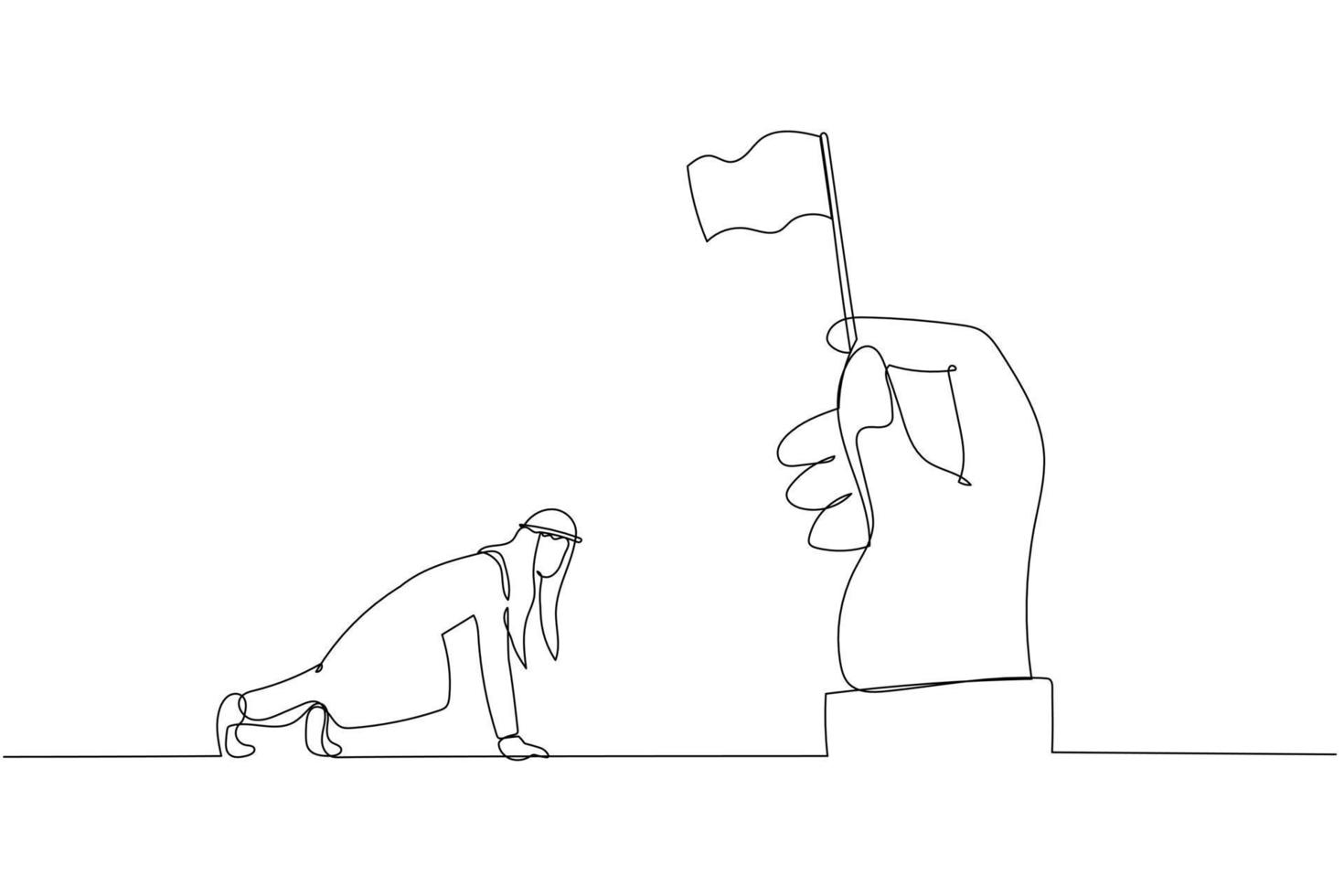 Illustration of arab man ready to race on position waiting for flag. Single continuous line art vector