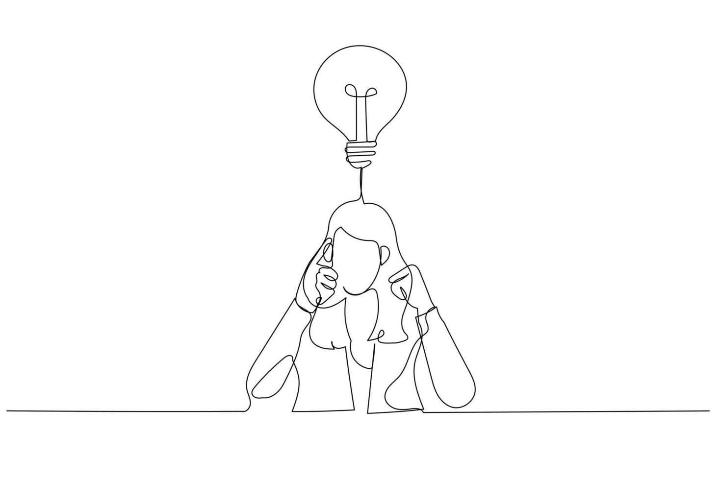 Cartoon of stressed businesswoman contemplate think hard for ideas touch  forehead with fingers. Continuous line art style 16560063 Vector Art at  Vecteezy