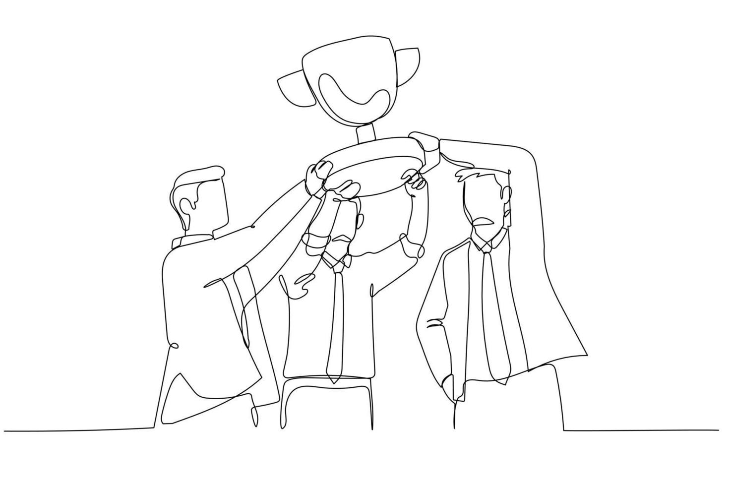 Cartoon of businessman hold cup together success winning competition. One continuous line art style 16560075 Vector Art at Vecteezy Cartoon of businessman hold cup together success winning competition. One continuous line art style 16560075 Vector Art at Vecteezy