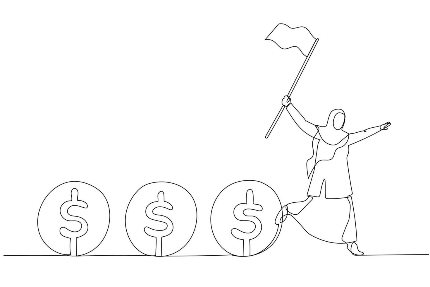 Cartoon of muslim business woman leader holding flag control flow of money  concept of cash flow. Single continuous line art 16560134 Vector Art at  Vecteezy