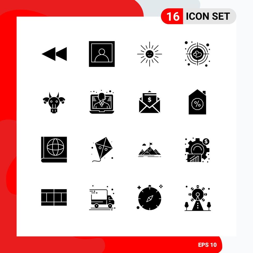 16 Universal Solid Glyphs Set for Web and Mobile Applications help skull aim indian animals Editable Vector Design Elements