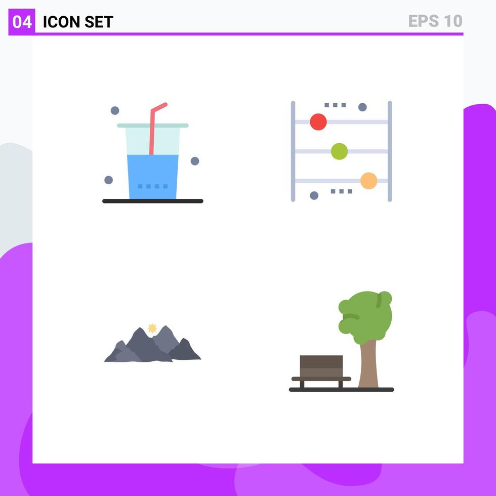 conjunto de iconos planos de interfaz móvil de 4 pictogramas de bebidas calculadora de compras de montaña colina elementos de diseño vectorial editables vector