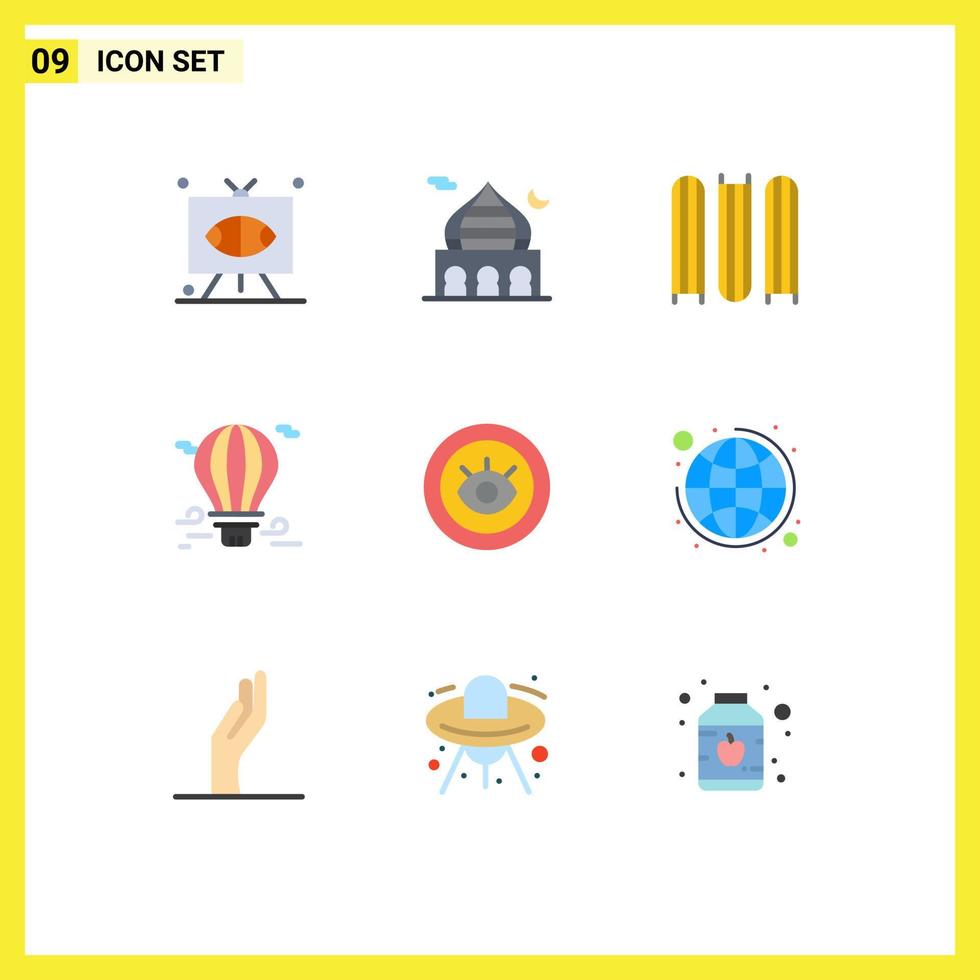 Group of 9 Modern Flat Colors Set for travel hot moon air files Editable Vector Design Elements