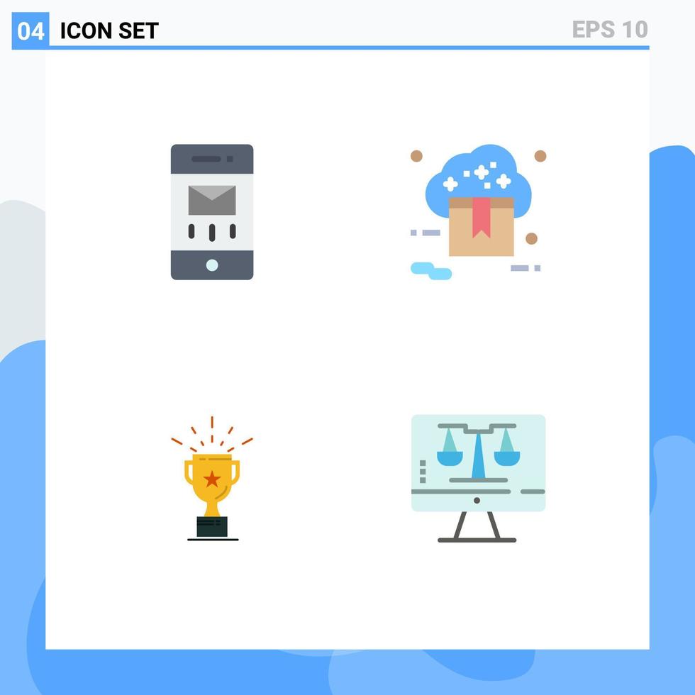 Editable Vector Line Pack of 4 Simple Flat Icons of envelopes cup message shop prize Editable Vector Design Elements