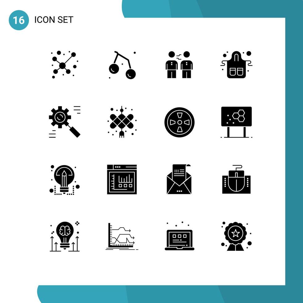 conjunto de 16 glifos sólidos vectoriales en la cuadrícula para los elementos de diseño vectorial editables del apretón de manos del acuerdo de comida de la cocina vector