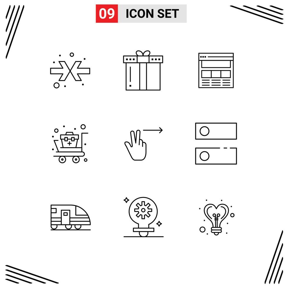 9 iconos creativos signos y símbolos modernos de dedos carrito médico sitio web carrito en línea elementos de diseño vectorial editables vector