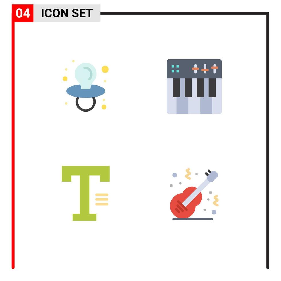 Set of 4 Vector Flat Icons on Grid for baby text celebration music word Editable Vector Design Elements