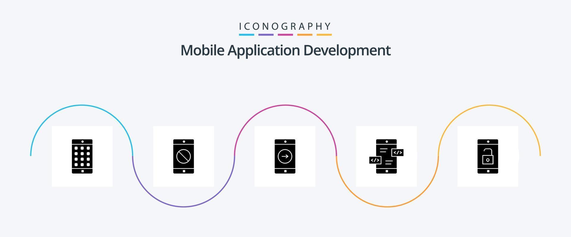 Mobile Application Development Glyph 5 Icon Pack Including mobile application. application. right. mobile. arrows vector
