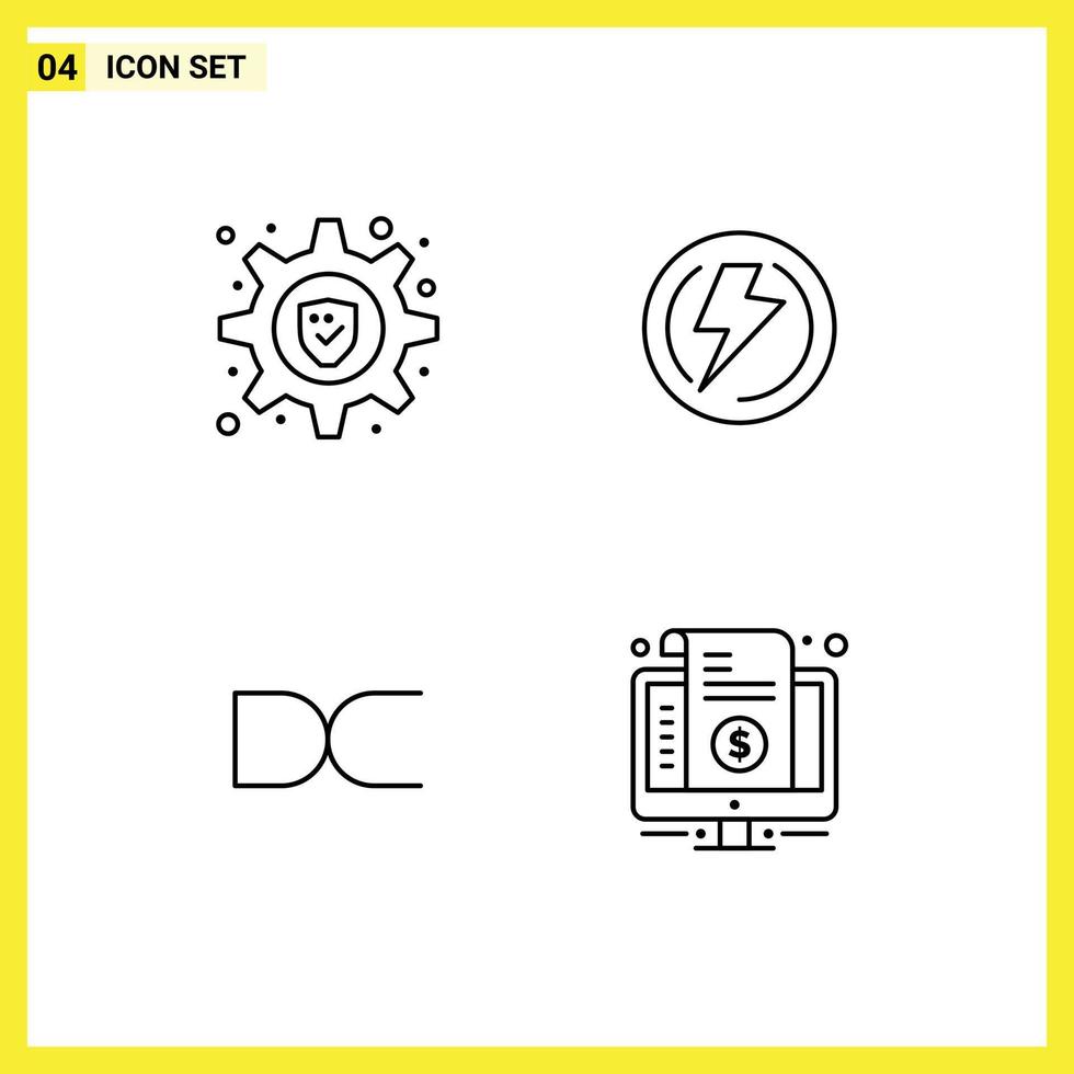 Line Pack of 4 Universal Symbols of lock coin bolt industry crypto currency Editable Vector Design Elements