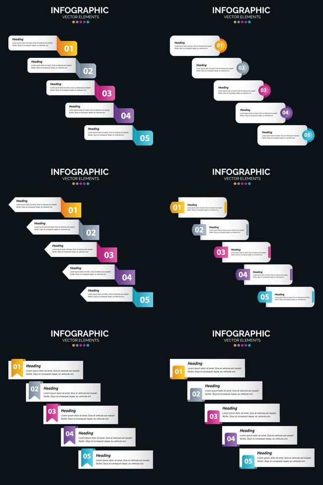 Vector 6 Infographics Pack Presentation slide template 5 Steps cycle diagrams and timelines