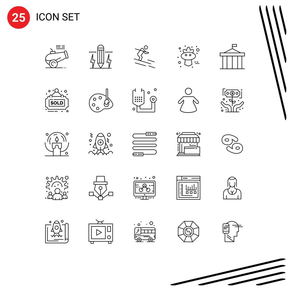 Line Pack of 25 Universal Symbols of acropolis sparrow light bird sportsman Editable Vector Design Elements