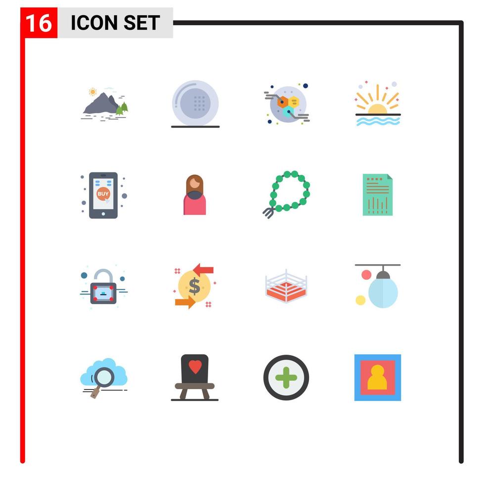 Universal Icon Symbols Group of 16 Modern Flat Colors of click mobile sunrise meal sea power Editable Pack of Creative Vector Design Elements