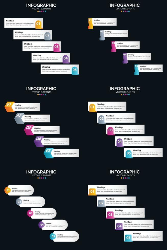 Vector 6 Infographics Pack Presentation slide template 5 Steps cycle diagrams and timelines