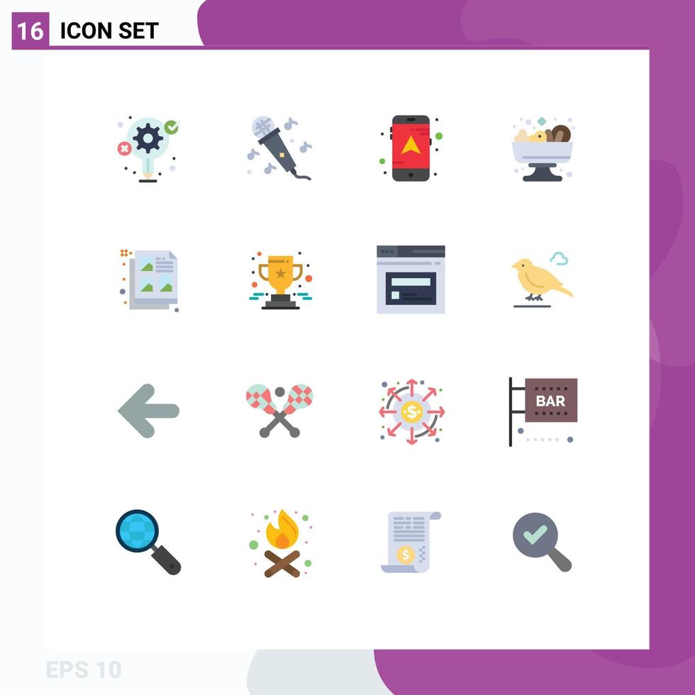 16 Universal Flat Color Signs Symbols of achievement document mobile design summer Editable Pack of Creative Vector Design Elements