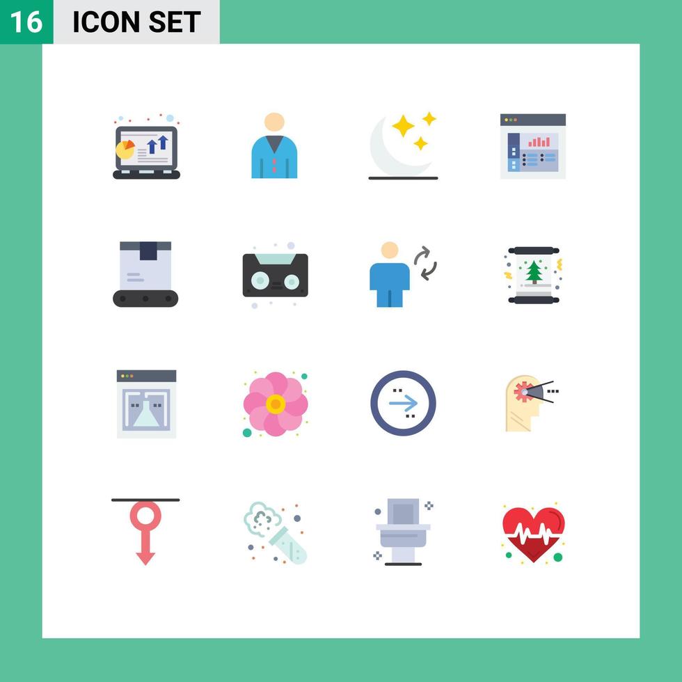 16 User Interface Flat Color Pack of modern Signs and Symbols of factory layout people graphics night Editable Pack of Creative Vector Design Elements