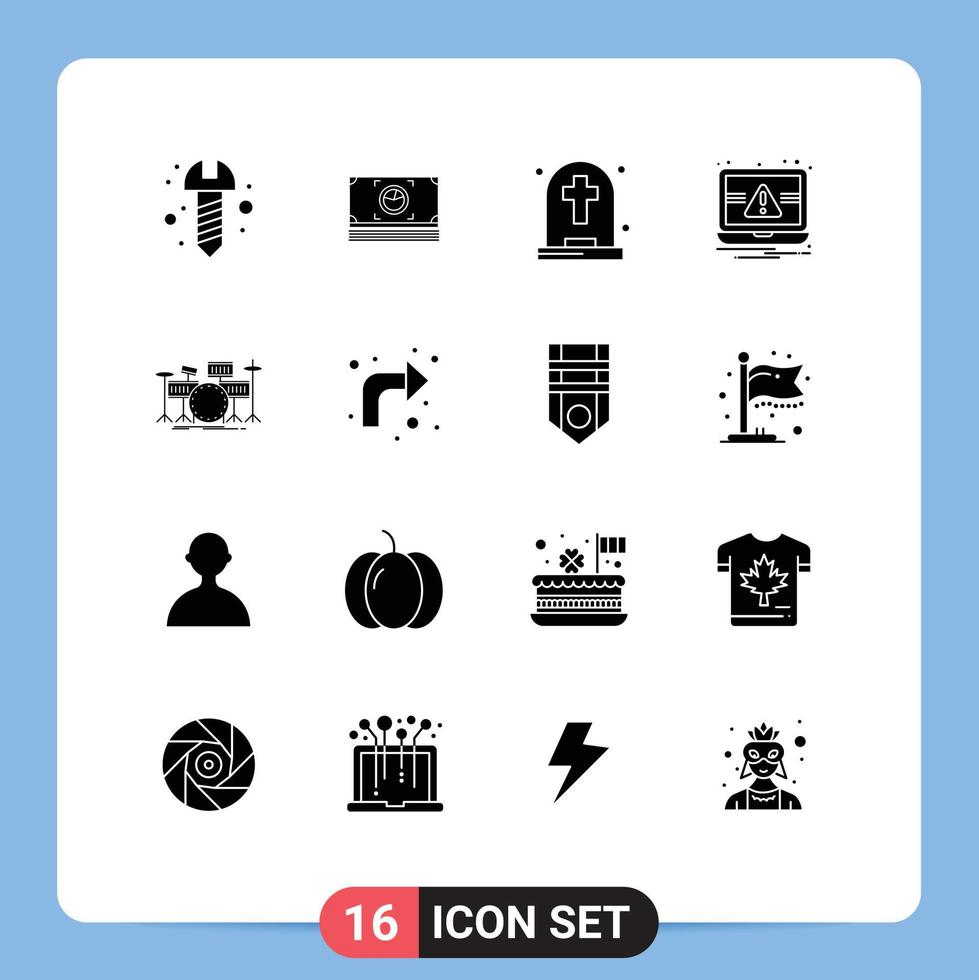 16 iconos creativos, signos y símbolos modernos de instrumentos, tambores, fantasmas, alertas, portátiles, elementos de diseño vectorial editables vector