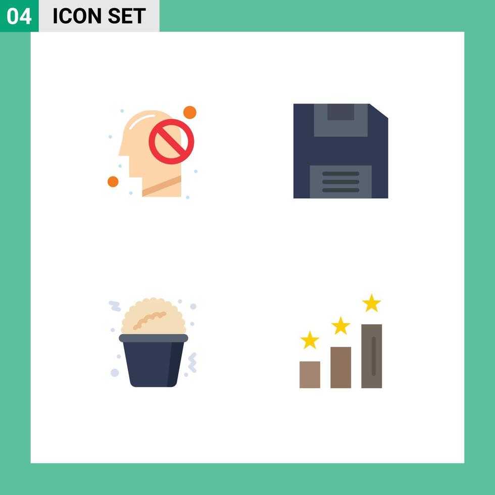 Mobile Interface Flat Icon Set of 4 Pictograms of human food forbidden save analysis Editable Vector Design Elements