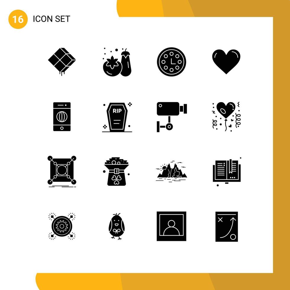 Pack of 16 Modern Solid Glyphs Signs and Symbols for Web Print Media such as connection favorite achievement like heart Editable Vector Design Elements