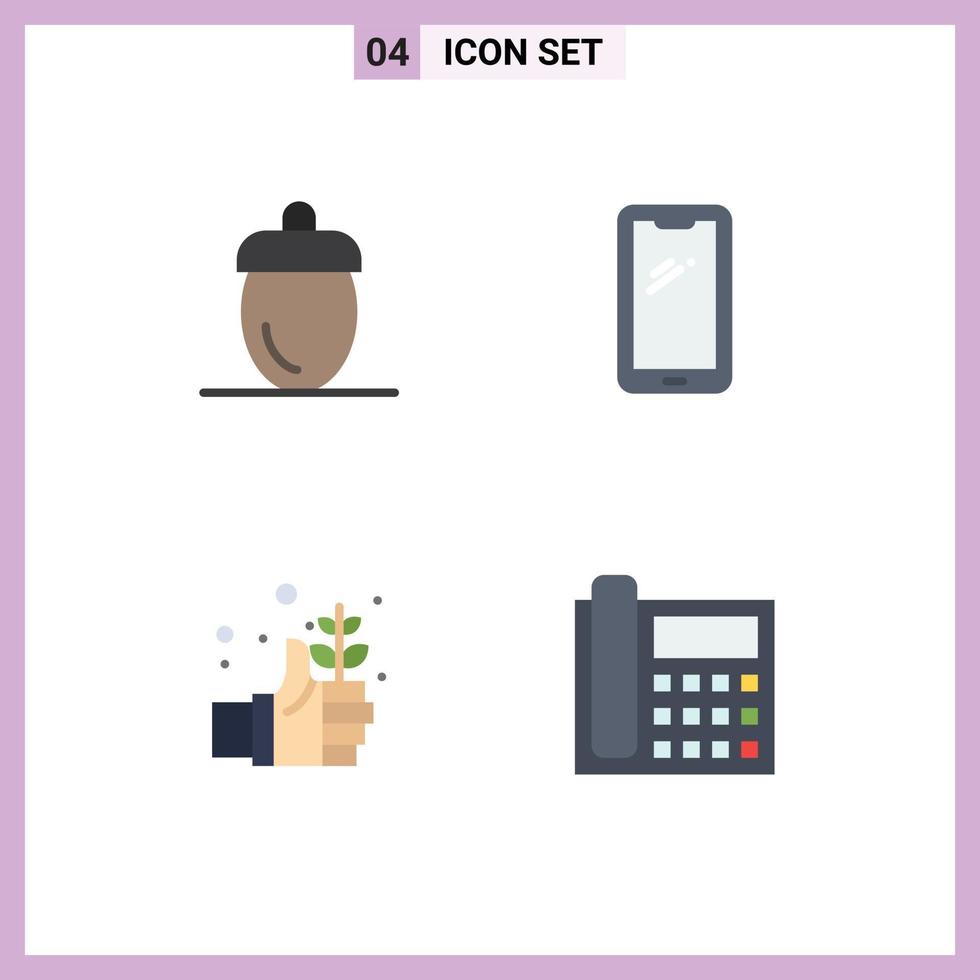 4 iconos planos vectoriales temáticos y símbolos editables de elementos de diseño vectorial editables del día del teléfono inteligente de bellotas iphone frutas vector