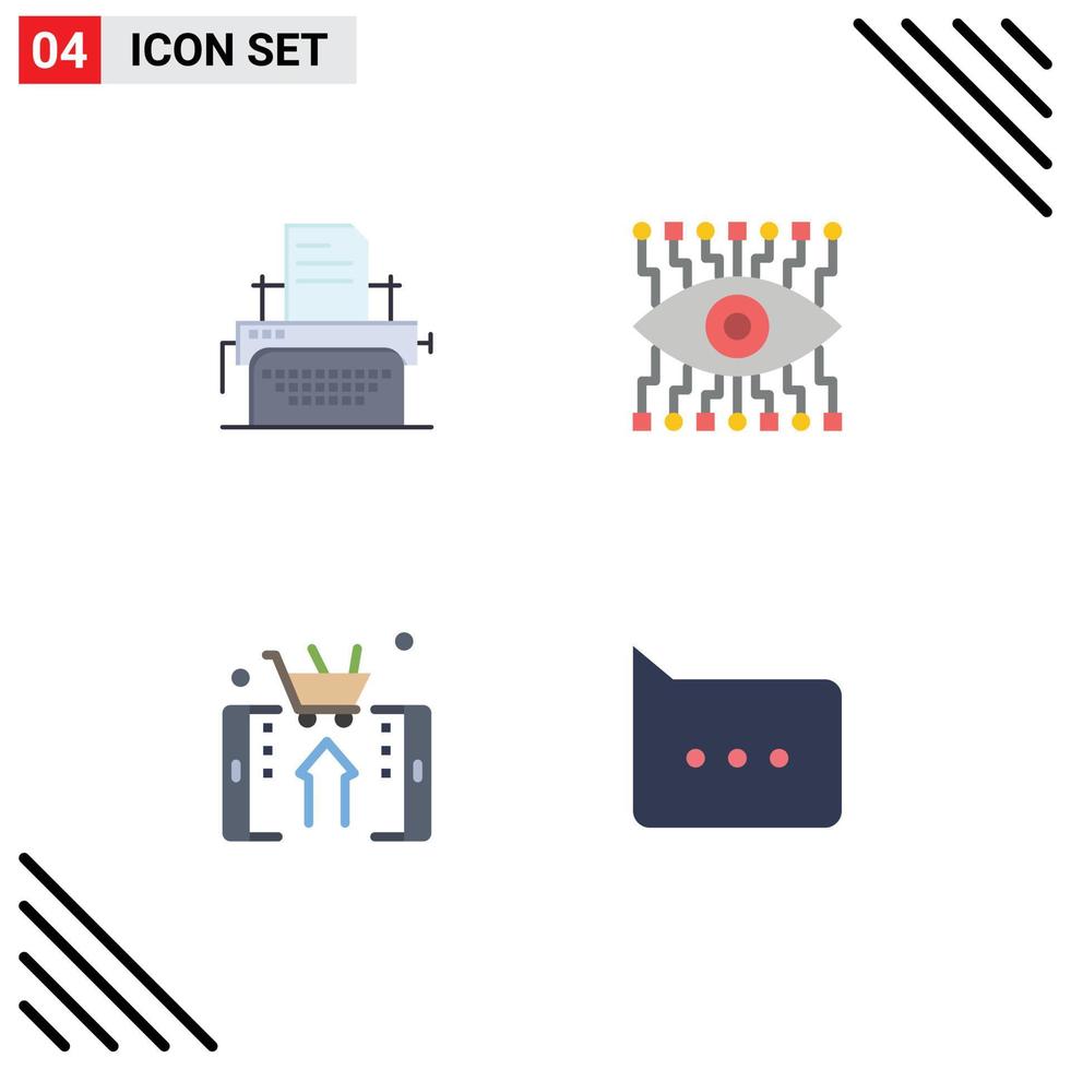 Group of 4 Flat Icons Signs and Symbols for printer shop machine construction smartphone Editable Vector Design Elements